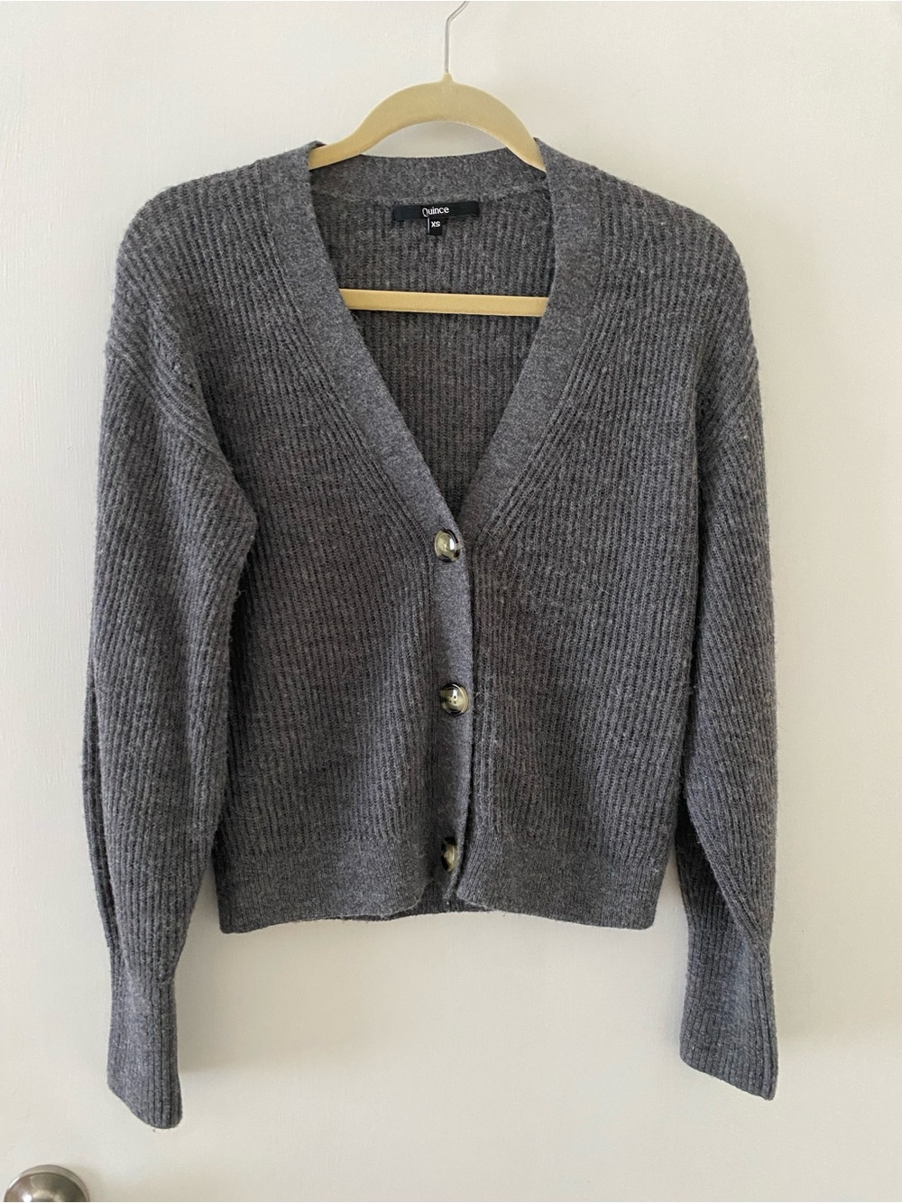 Quince Gray Alpaca Cropped Cardigan Ribbed V-Neck Button-up Soft Size XS